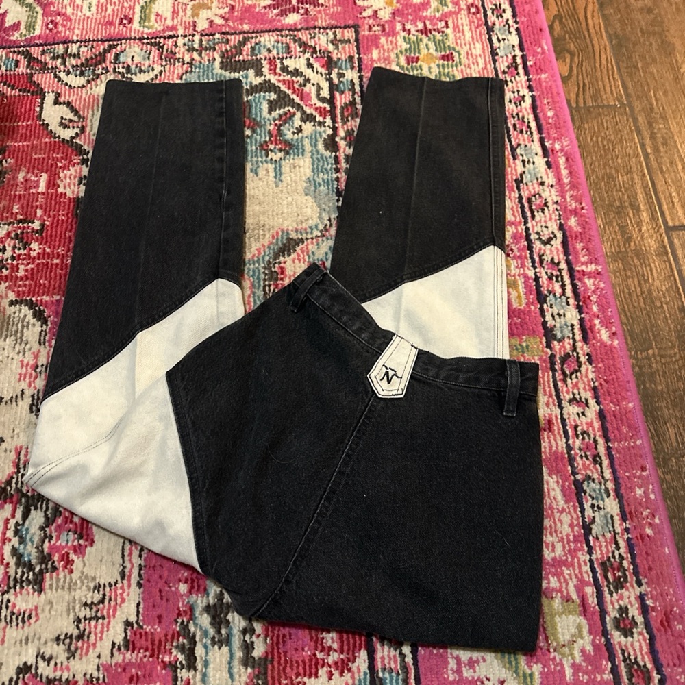 Contemporary Black and White Straight Leg Jeans with Bold Design